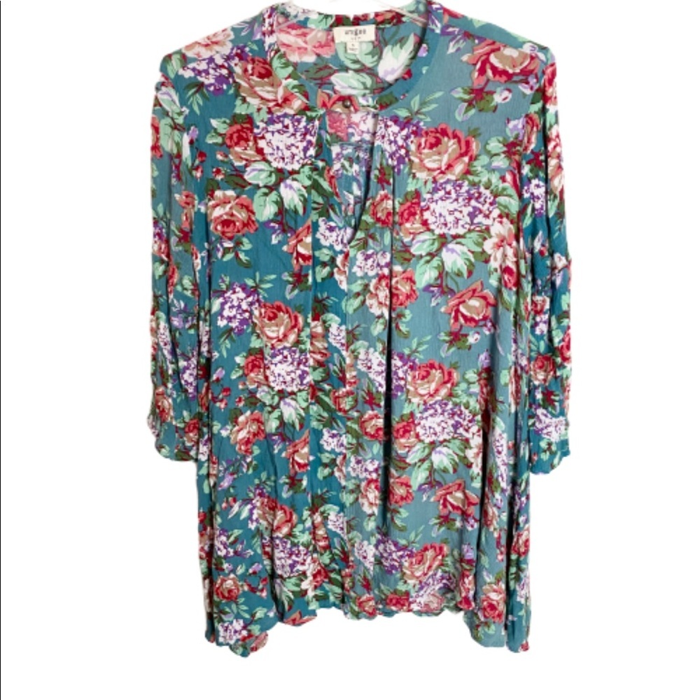 UMGEE Womens Dress/TunicBlue Floral Peasant Asymmetrical Flare Sleeve Size Small